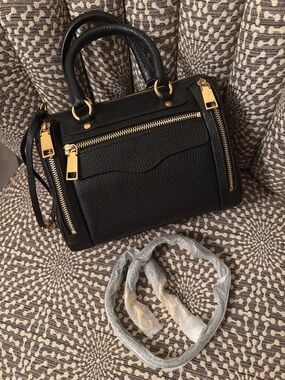 SALE Rebecca Minkoff Mab Black Leather Small Speedy Top Handle Bag w/ Strap NWT